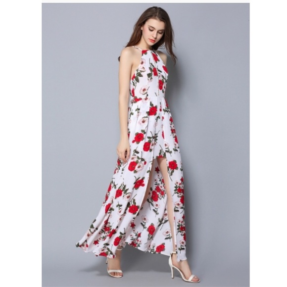 Floral Print High Slit Bohemian Chic Maxi Dress - Picture 3 of 5